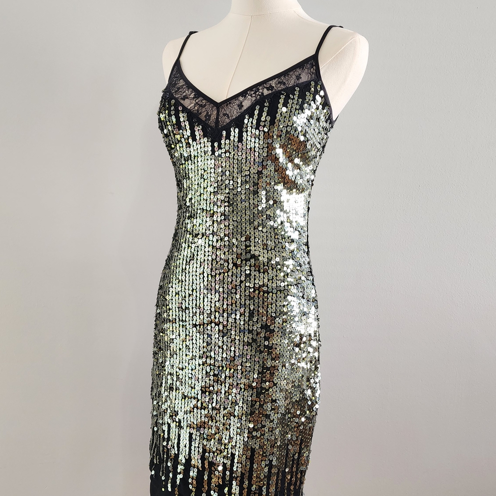 BEBE Sequin Mini Party Dress Prom Wedding V-Neck Size XS